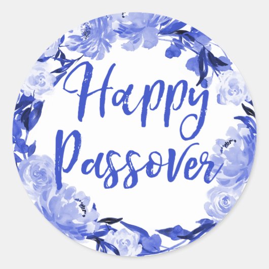 Sticker Rond Aquarelle bleu royal Floral Happy Passover (Devant)