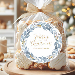 Sticker Rond Aquarelle bleu rustique Noël personnalisé