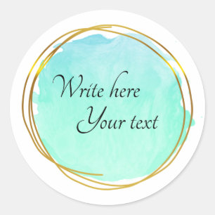 Sticker Rond Aquarelle bleu turquoise Cercle or élégant classiq