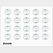 Sticker Rond Aquarelle Bleu Vert Branches Florales Mariage (Feuille)