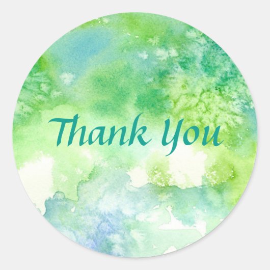 Sticker Rond Aquarelle bleu vert Merci de peinture à linge (Devant)