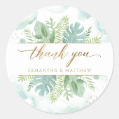 Sticker Rond Aquarelle bleu vert, Merci vert Favor (Devant)