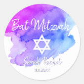 Sticker Rond Aquarelle bleu violet étoile de David Bat mitzvah (Devant)