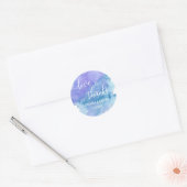 Sticker Rond Aquarelle Bleu violet Mariage Amour & Merci (Enveloppe)