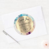 Sticker Rond Aquarelle bleu violet or huile Merci élégant (Enveloppe)