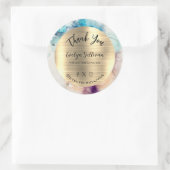 Sticker Rond Aquarelle bleu violet or huile Merci élégant (Sac)