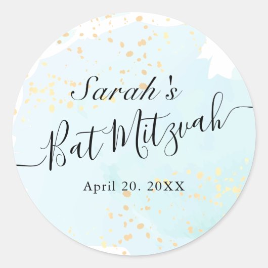 Sticker Rond Aquarelle bleu x Bat mitzvah or (Devant)