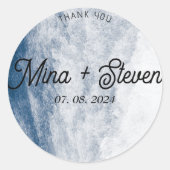 Sticker Rond Aquarelle bleue Coastal Ocean Beach Mariage (Devant)