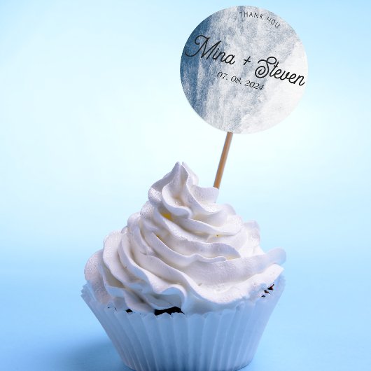 Sticker Rond Aquarelle bleue Coastal Ocean Beach Mariage