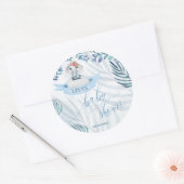 Sticker Rond Aquarelle Bleue Cute Vert Baby shower Eléphant (Enveloppe)