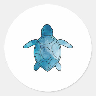 Sticker Rond Aquarelle bleue de la tortue marine