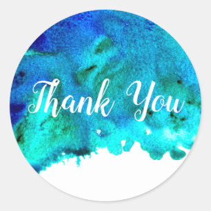 Sticker Rond Aquarelle bleue Design océanique abstrait