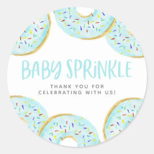 Sticker Rond Aquarelle bleue Donuts Baby Sprinkle Merci