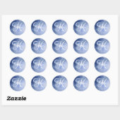 Sticker Rond Aquarelle bleue et blanche monogrammée (Feuille)