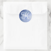 Sticker Rond Aquarelle bleue et blanche monogrammée (Sac)