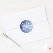 Sticker Rond Aquarelle bleue et blanche monogrammée (Enveloppe)