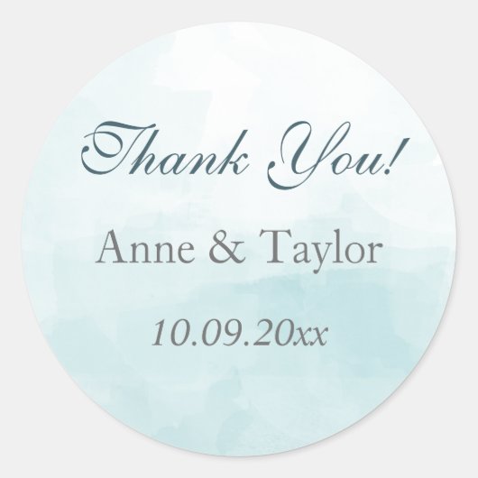 Sticker Rond Aquarelle bleue, Faveurs de mariage, Merci (Devant)
