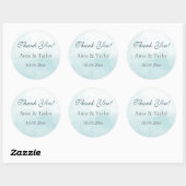 Sticker Rond Aquarelle bleue, Faveurs de mariage, Merci (Feuille)
