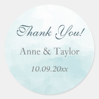 Sticker Rond Aquarelle bleue, Faveurs de mariage, Merci