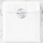 Sticker Rond Aquarelle bleue Feuille Mariage botanique Merci (Sac)