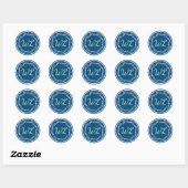 Sticker Rond Aquarelle bleue Fleur couronne Monogramme (Feuille)