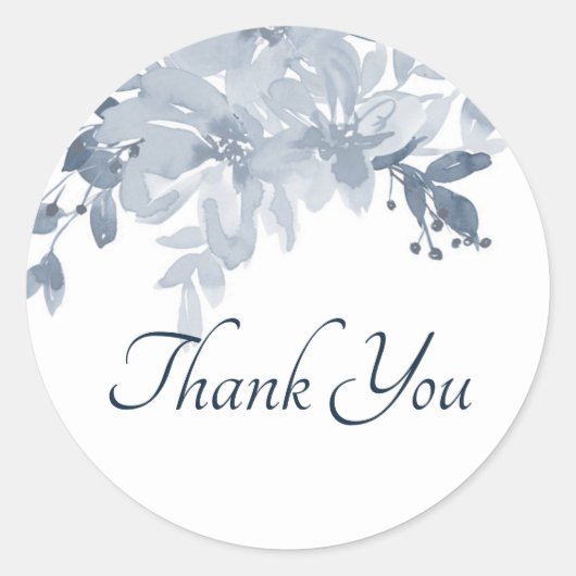 Sticker Rond Aquarelle bleue florale merci classique rond st (Devant)