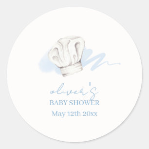 Sticker Rond Aquarelle bleue Moderne Petit Chef Baby shower