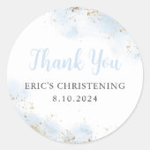 Sticker Rond Aquarelle bleue Or Garçon Christening Baptême (Devant)