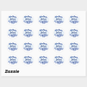 Sticker Rond Aquarelle bleue rose et feuille-Motivationnelle