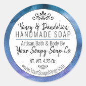 Sticker Rond Aquarelle bleue Soap artisanal Typographie moderne (Devant)
