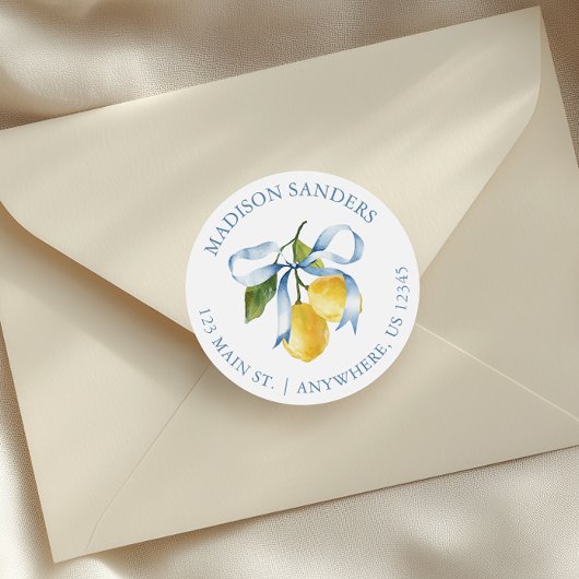 Sticker Rond Aquarelle Blue Bow Lemons Adresse