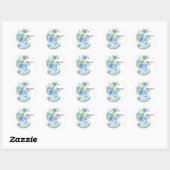 Sticker Rond Aquarelle Blue Flowers et Bird Tea Cup (Feuille)
