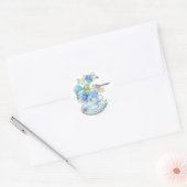 Sticker Rond Aquarelle Blue Flowers et Bird Tea Cup (Enveloppe)