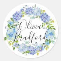 Aquarelle Blue Hydrangeas Wreath Personnalisé