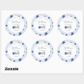 Sticker Rond Aquarelle Blueberry garçon 1er anniversaire (Feuille)