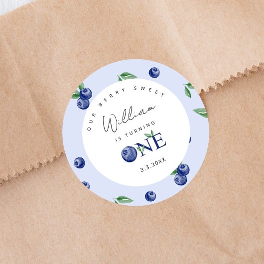 Sticker Rond Aquarelle Blueberry garçon 1er anniversaire
