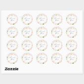 Sticker Rond Aquarelle Blush et Merci blanc (Feuille)