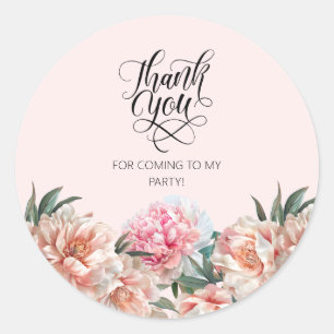 Sticker Rond Aquarelle Blush Pink Peonies Merci
