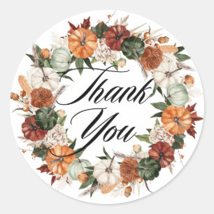 Sticker Rond Aquarelle Boho Citrouilles Wreath Merci d'automne