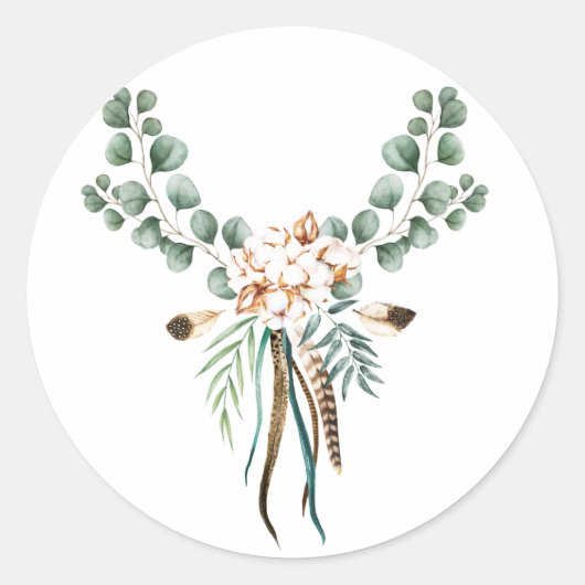 Sticker Rond Aquarelle Boho Cotton et Eucalyptus Boho (Devant)