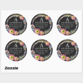Sticker Rond Aquarelle Boho Feather Wath Monogramme Adresse (Feuille)