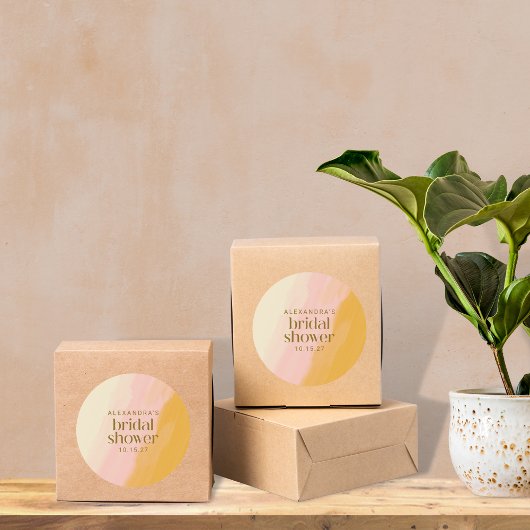 Sticker Rond Aquarelle Boho moderne Fête des mariées rose jaune