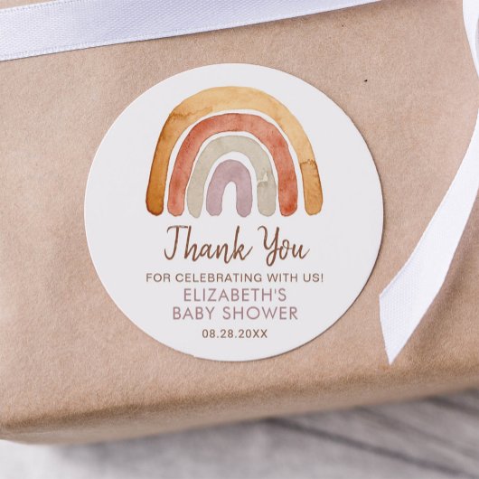 Sticker Rond Aquarelle Boho Rainbow Baby shower