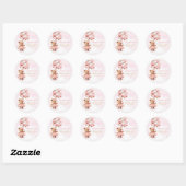 Sticker Rond Aquarelle Boho rose Teddy Bear Baby shower fille (Feuille)