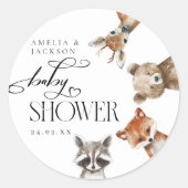 Sticker Rond Aquarelle Bois Animaux Baby shower moderne (Devant)