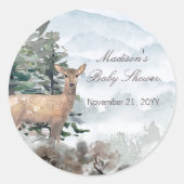 Sticker Rond Aquarelle Bois Forêt Baby shower Doe (Devant)