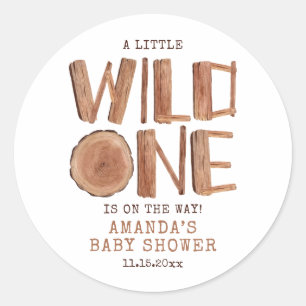 Sticker Rond Aquarelle Bois rustique sauvage Un Baby shower