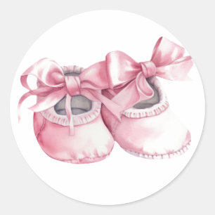Sticker Rond Aquarelle Booties roses pour nouvelle petite fille