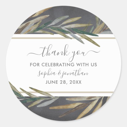 Sticker Rond Aquarelle Botanique Chalboard Mariage Merci (Devant)