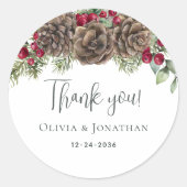 Sticker Rond Aquarelle Botanique Mariage de Noël Merci (Devant)
